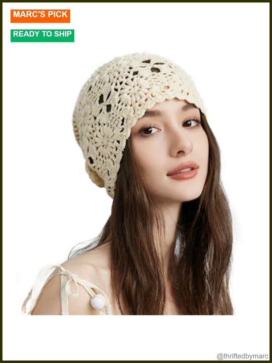 Handmade Crochet Beanie Hat Slouchy Floral Knit Skull Cap main image 4